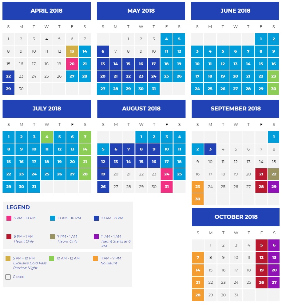 Kings Island's 2018 Operation Calendar - Kings Island - Kings Island Central Forums