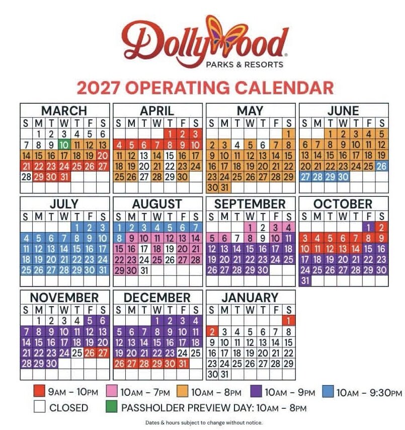Dollywood unveils 2027 operating calendar