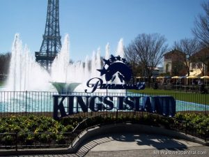 New sign in front of fountain