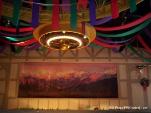 Winterfest Preparations in Festhaus, sign covering main stage