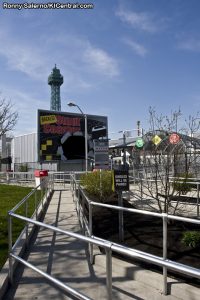 Backlot Stunt Coaster billboard and new trash cans.