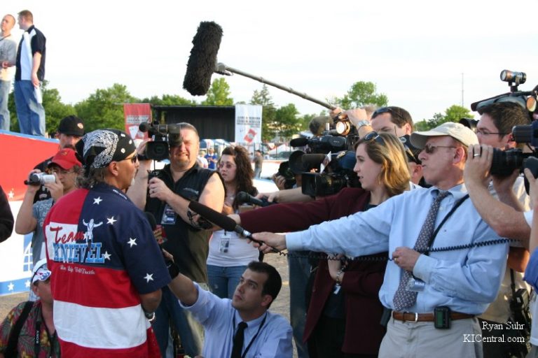 The Press Is Informed that Knievel is shaken up and will not be addressing them following his jump.