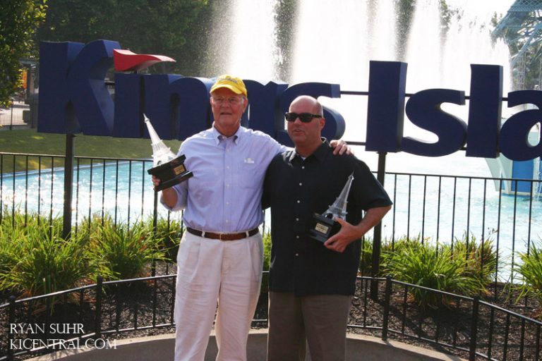 Gary Wachs and Rich Walburg pose after being inducted into Kings Island's Walk of Fame in 2009